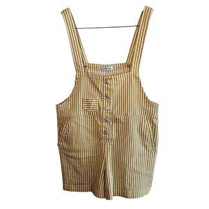 Striped button front short - overalls with 5 contrast pockets